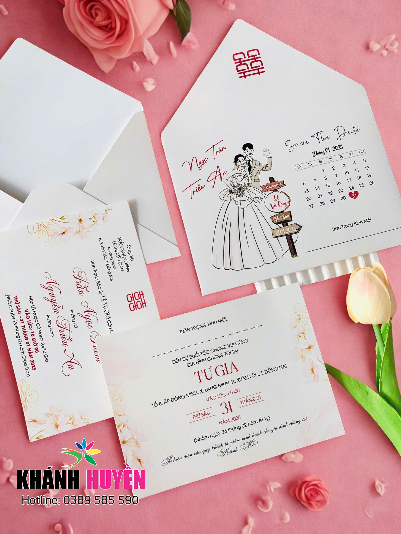 in thiệp cưới đẹp giá rẻ đồng xoài, bình phước khánh huyền